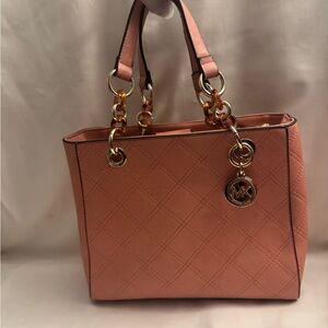 Michael Kors Blush Quilted Tote with Gold Accents